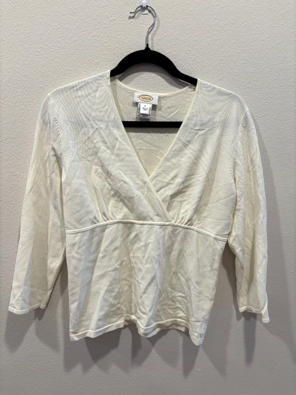 Talbots Ivory Wrap Front Knit Top S Empire Waist